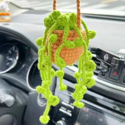 10 Pcs Car Mirror Hanging Accessory Handmade Knitted Cute Crochet Potted Plant